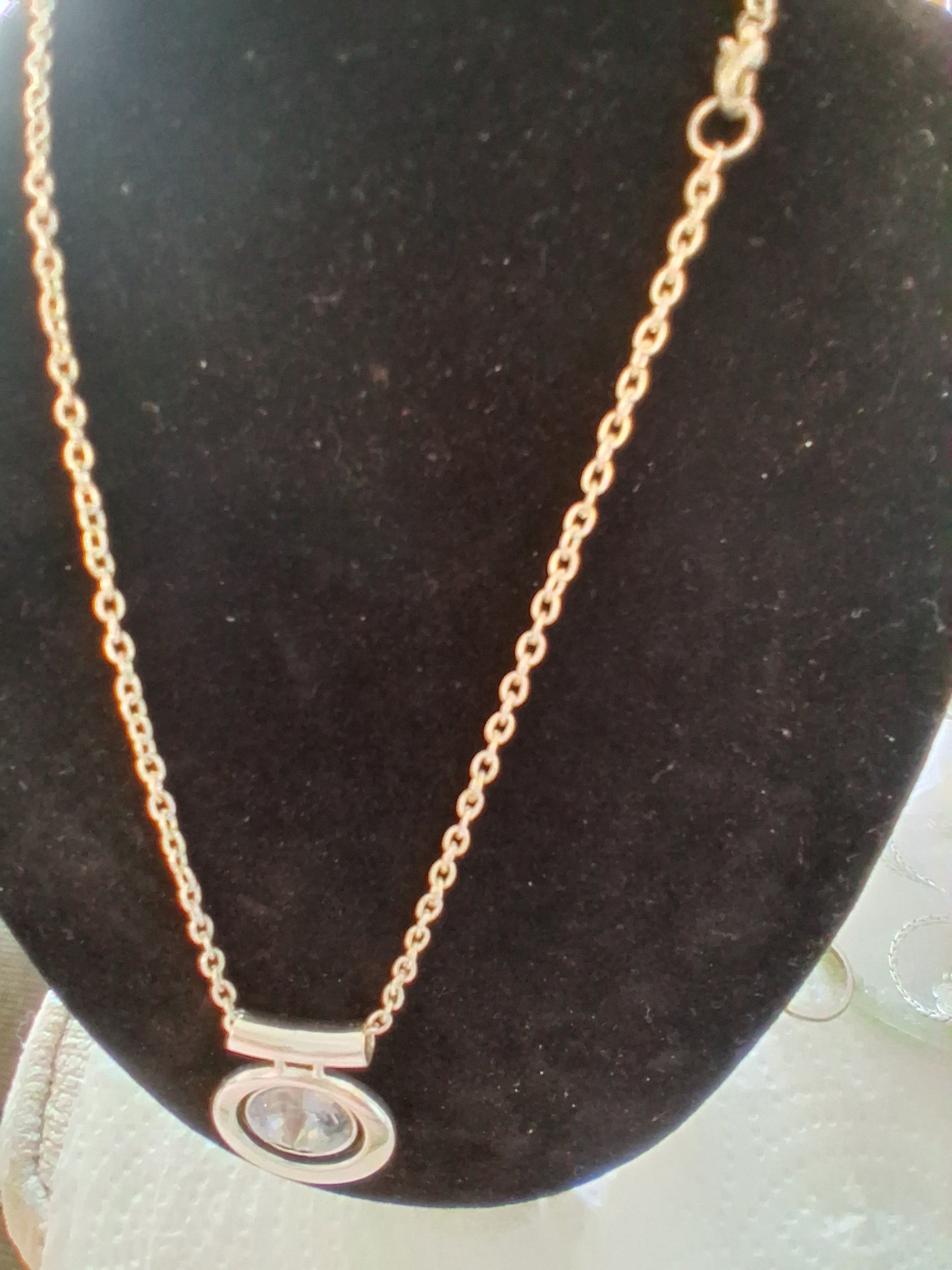 Gold-Tone Women's Necklace With Round Crystal Pendant